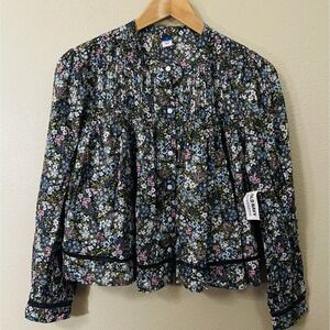 NWT Old Navy Oversized Floral Pleated Top Blouse Cropped Cottagecore Boho Size S